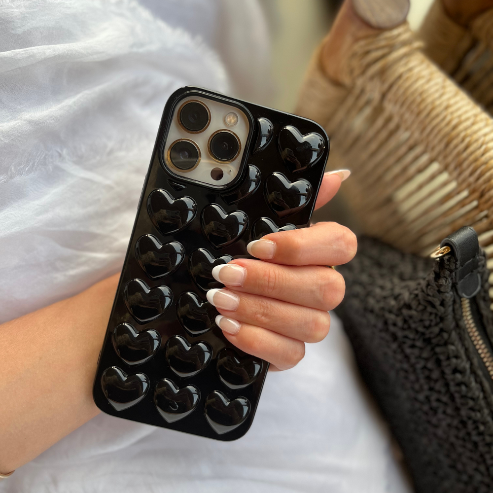 coconut lane 3d hearts glossy black phone case