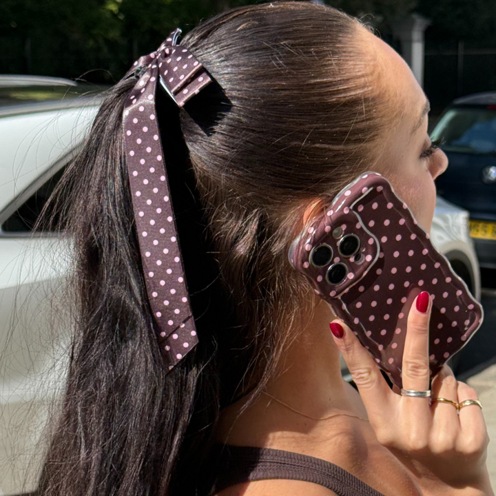 Ribbon Bow Clip - Brown Polka Dot