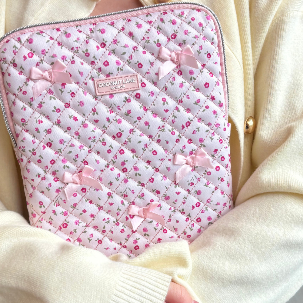 Quilted Pink Watercolour Flowers iPad Sleeve