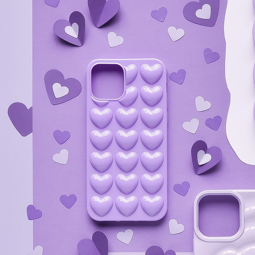 cute lilac purple 3d heart phone case