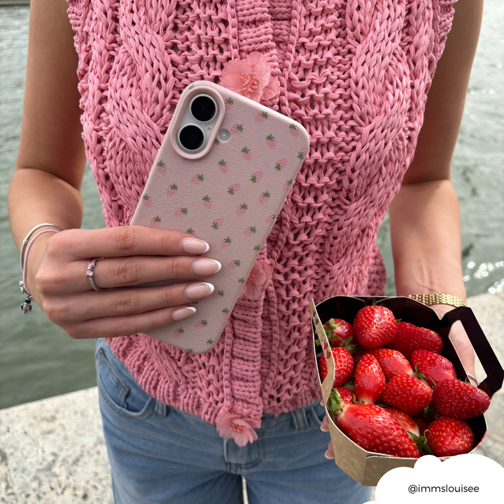 Ditsy Strawberries Phone Case - Powder Pink