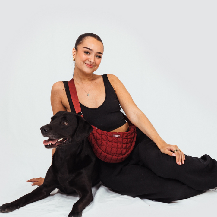 Crossbody Crescent Dog Walking Bag Bundle - Merlot