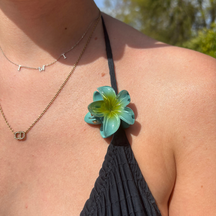 Mini Tropical Flower Claw Clip - Turquoise