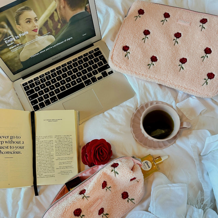 Embroidered Roses Teddy Laptop Sleeve