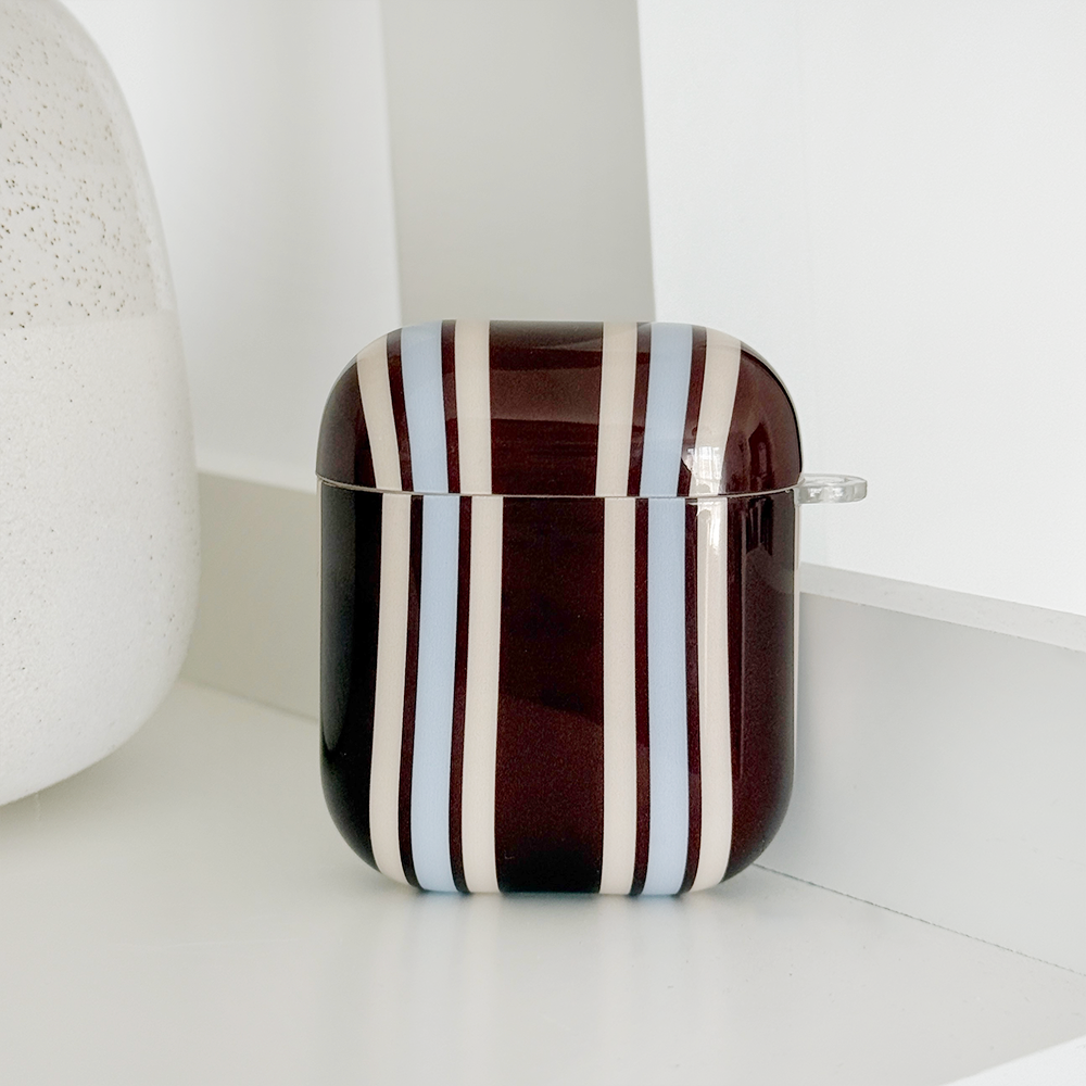 Brown, white and blue striped AirPods Case.