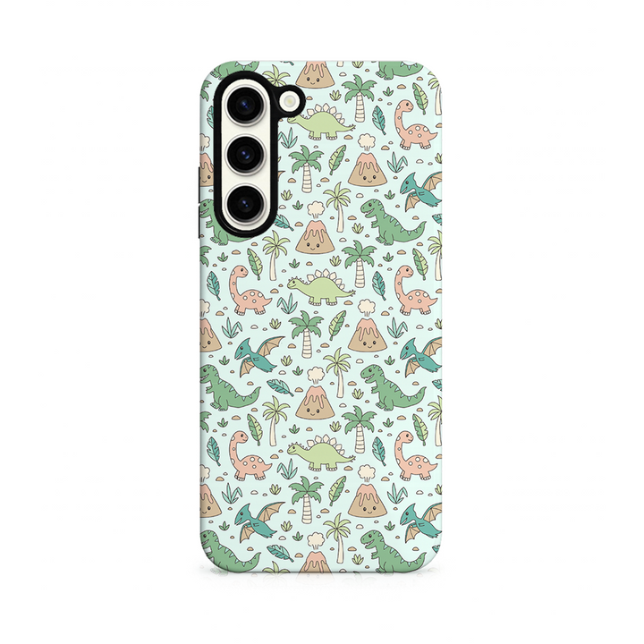 Phone case with a dinosaur print on a white background