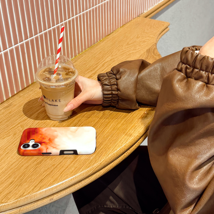 Girl in a cafe with her iced latte and to match an Iced Latte Tough Phone Case