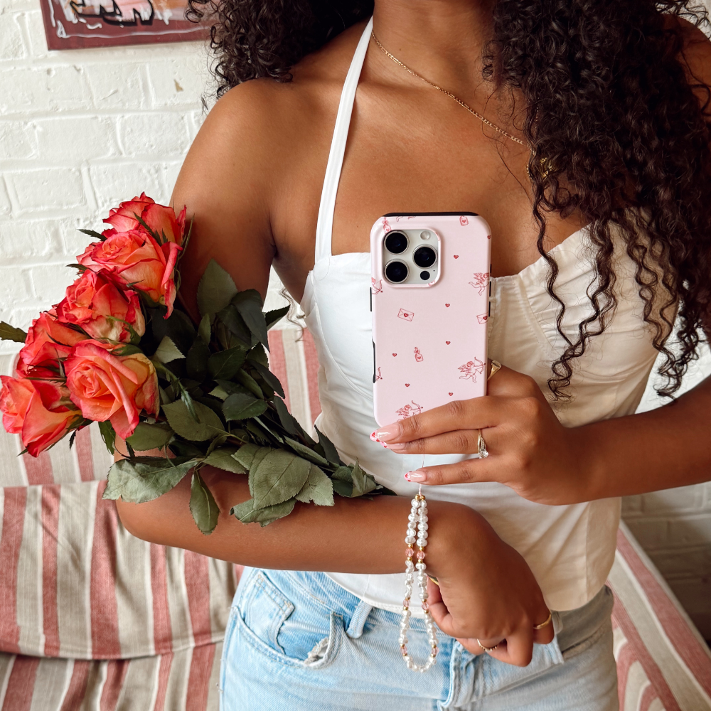 Girl with flowers and love notes phone case