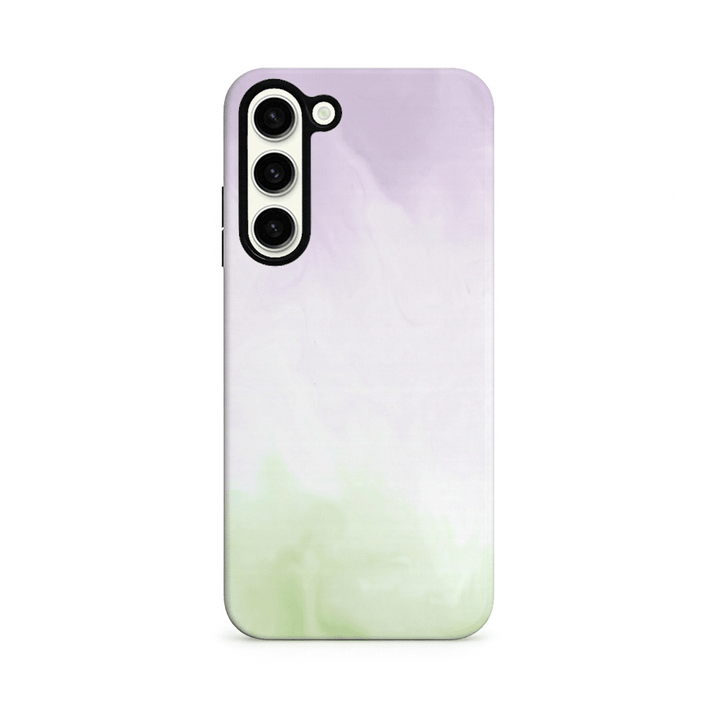 Gradient phone case transitioning from purple to green on a white background.