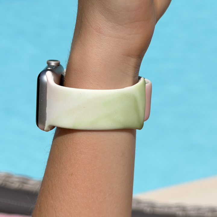 Strawberry Matcha Watch Strap on girls wrist by pool
