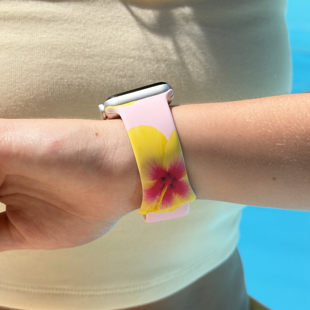 Girl with Hibiscus Crush Watch Strap on wrist