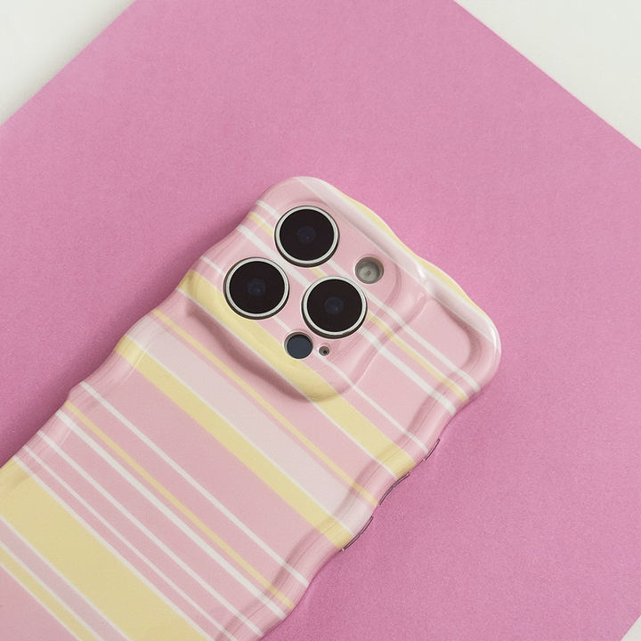 Pink, yellow and white stripe Phone Case with wavy edges.