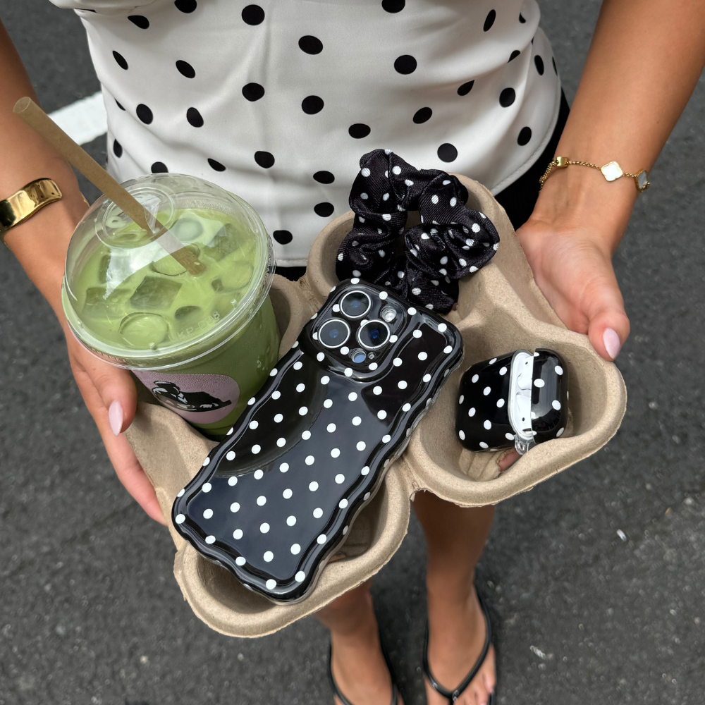 Wavy Phone Case - Black Polka Dot