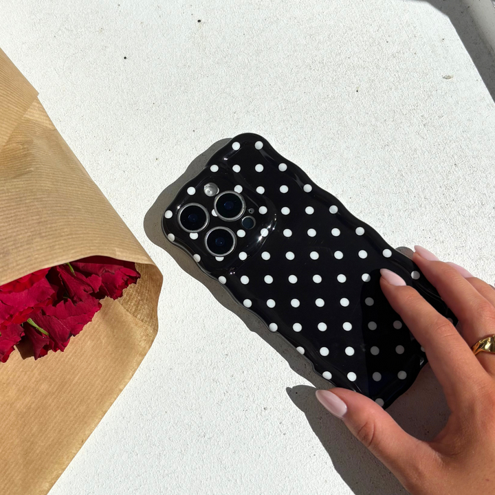 Wavy Phone Case - Black Polka Dot