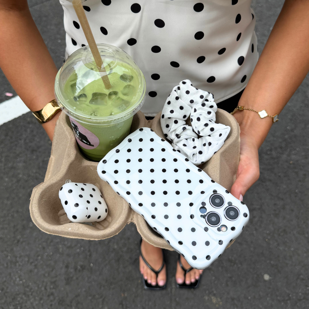 Wavy Phone Case - White Polka Dot