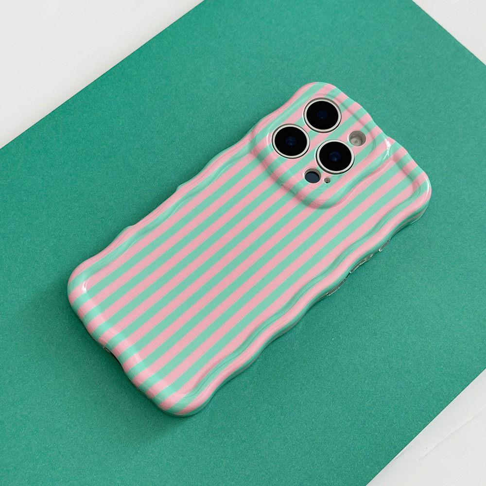 Blue and pink stripe Phone Case for iPhone with wavy edges.