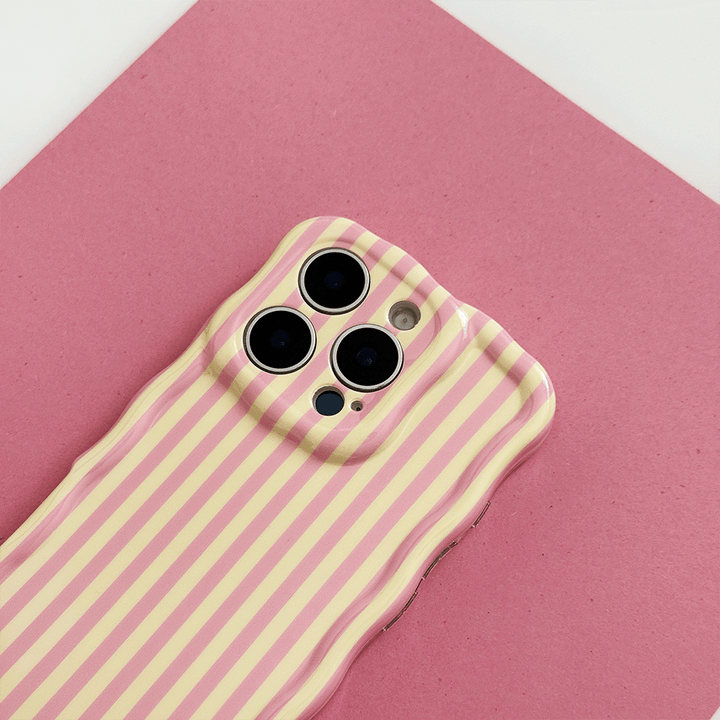 Yellow and pink stripe Phone Case for iPhone with wavy edges.