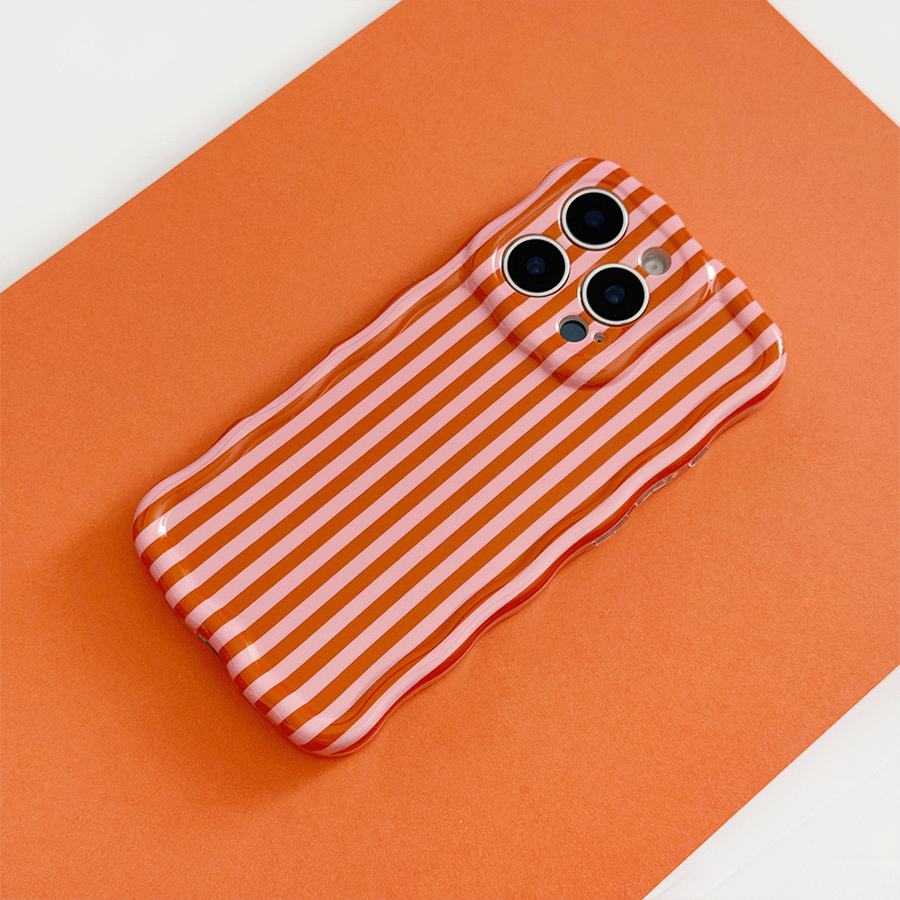 Orange and pink stripe Phone Case for iPhone with wavy edges.