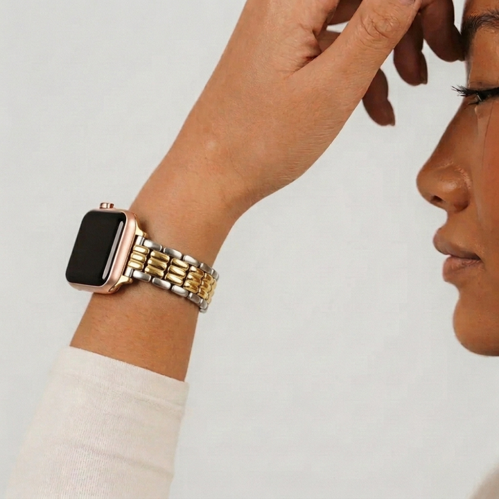 Girl wearing timeless two tone watch strap