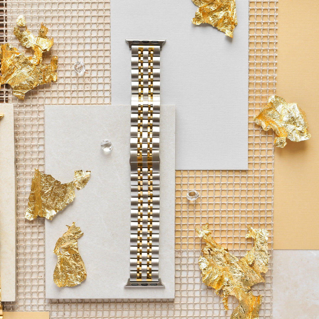Silver-and-gold-stainless-steel-apple-watch-strap