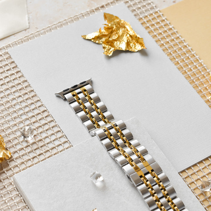 Silver-and-gold-stainless-steel-apple-watch-strap