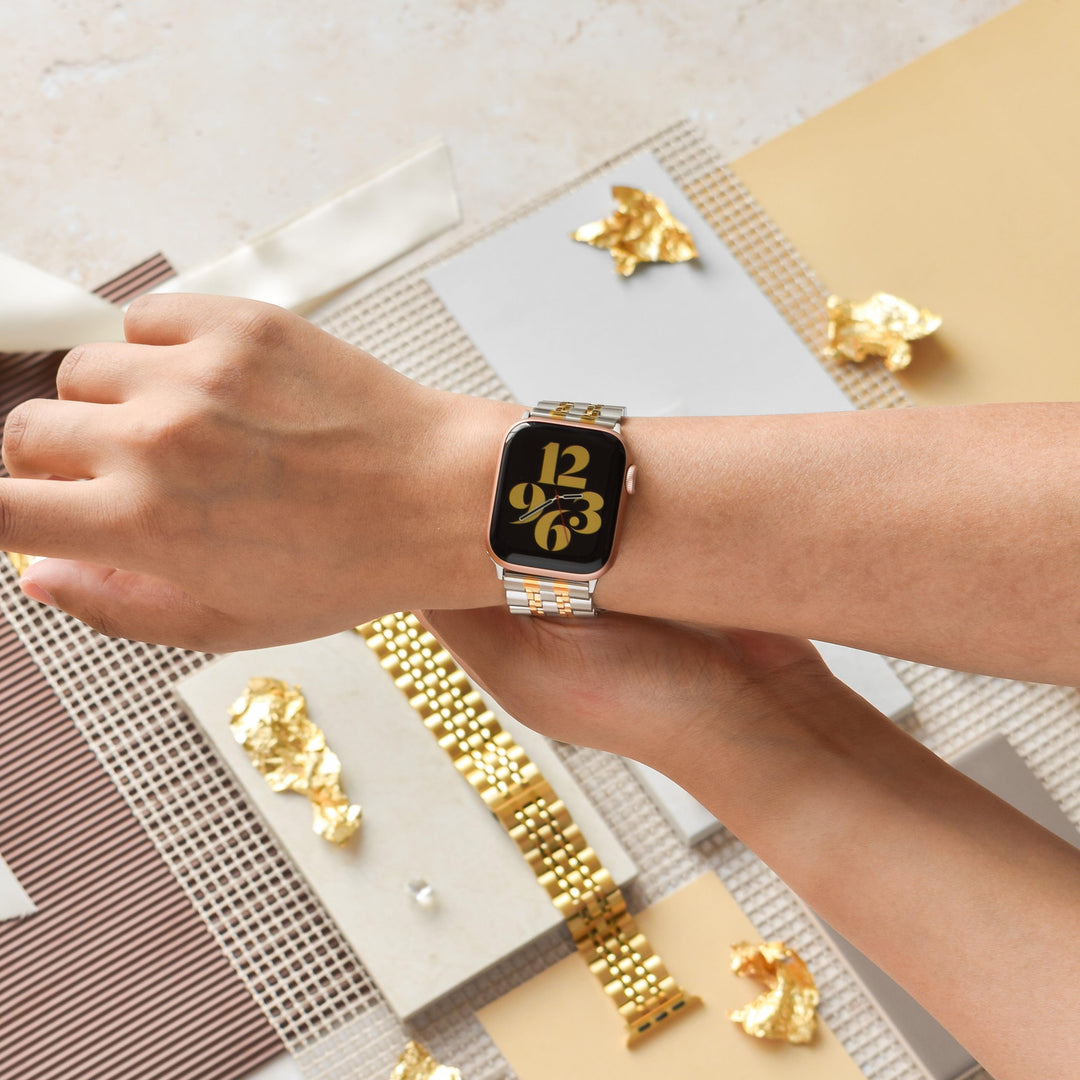 Silver-and-gold-stainless-steel-apple-watch-strap