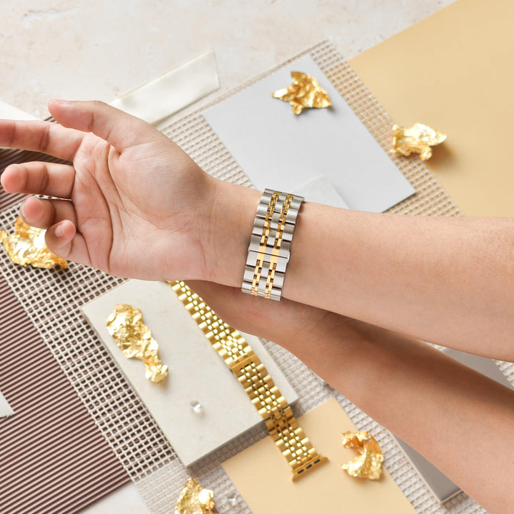 Silver-and-gold-stainless-steel-apple-watch-strap